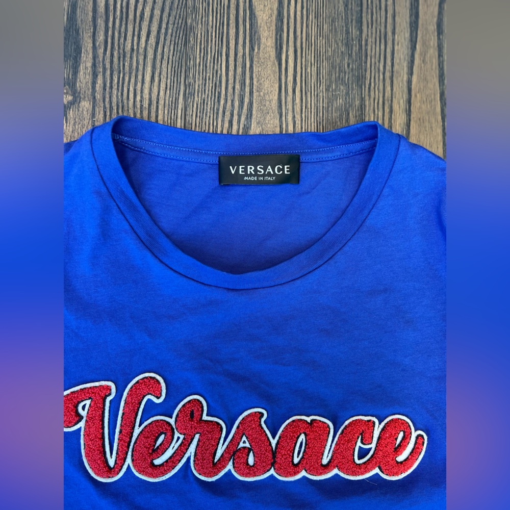 Versace Royal Blue Tee with Red Logo - Picture 3 of 5